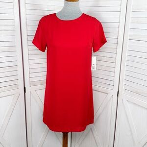 Lucy Love Short Sleeve Tunic Mini Shift Shirt Dress Red XS XSmall‎